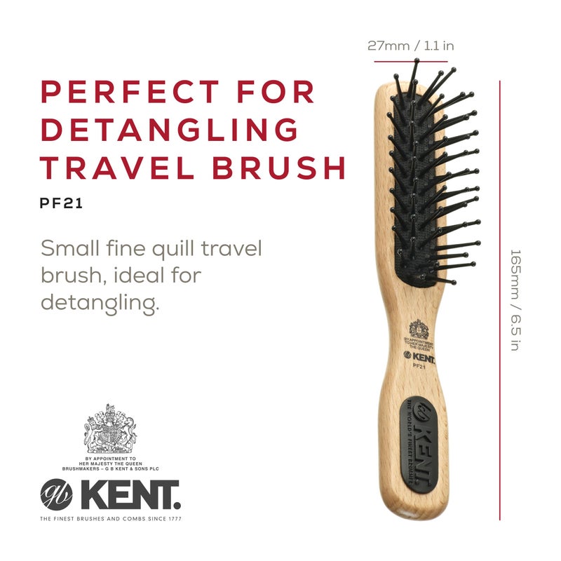 Kent PF21 Narrow Cushion Paddle Brush - Taming Fine Pins, Detangling Long, Thick and Curly Hair, Scalp Massager for Growth Stimulation on Wet or Dry Hair. Made in England - Image 2