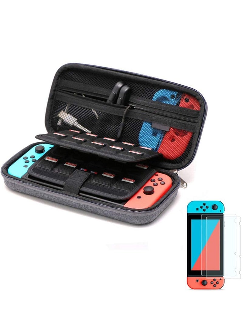 Carrying Case Compatible with Nintendo Switch/Switch OLED/Switch Lite with 2 Pack Tempered Glass Screen Protectors, Waterproof Design with 10 Game Card Slots & Accessory Pocket for Travel - Image 1