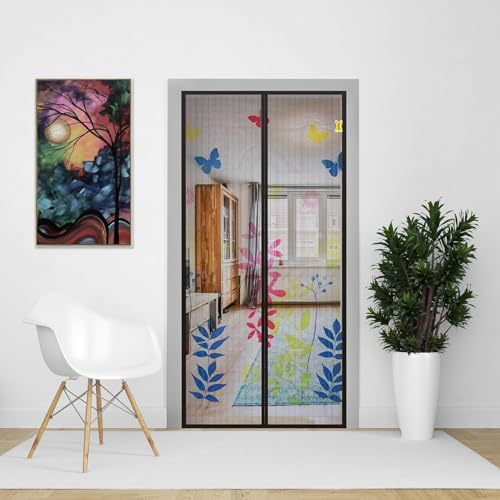 Kolar Magnetic Mosquito Net for Door | Self-Closing Polyester Insect Screen with Flower Print & Hook Tape | Fits All Door Types (210x105 cm) - Image 1