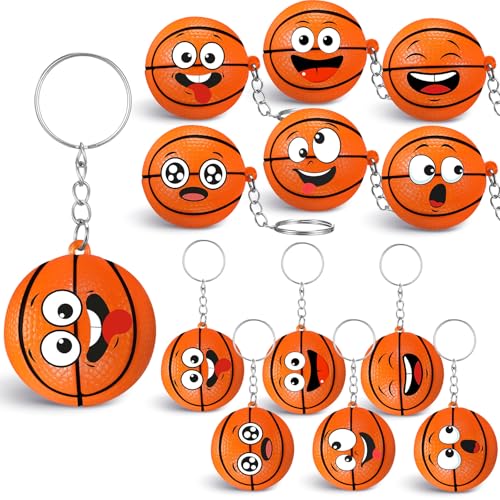 Arrowbash 12 Pcs Mini Funny Stress Balls Keychain Sport Face Keychain Stress Relief Squeeze Sport Balls team Gifts for Women Men Sport Team Players Party Favor Birthday GiftBasketball - Image 1