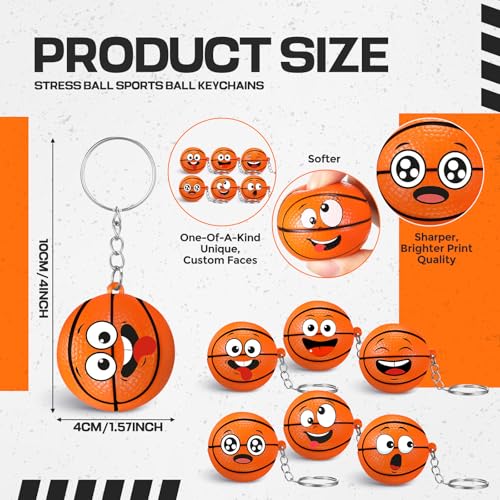 Arrowbash 12 Pcs Mini Funny Stress Balls Keychain Sport Face Keychain Stress Relief Squeeze Sport Balls team Gifts for Women Men Sport Team Players Party Favor Birthday GiftBasketball - Image 5