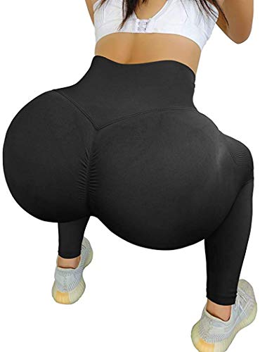 SUUKSESS Women Contour Butt Lifting Seamless Leggings Ombre High Waisted Workout Yoga Pants (Black, XL) - Image 3