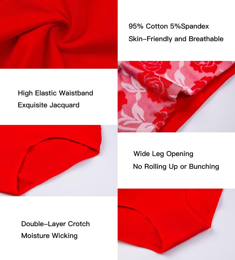 HAVVIS Women's Briefs Underwear Cotton High Waist Tummy Control Panties Rose Jacquard Ladies Panty Multipack (Brief 04-5 Pack - Red, Medium) - Image 5