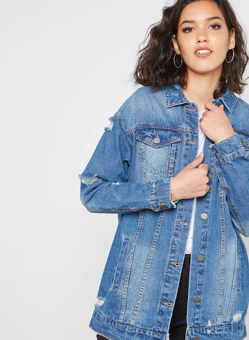 NOISY MAY Oversized Distressed Denim Jacket