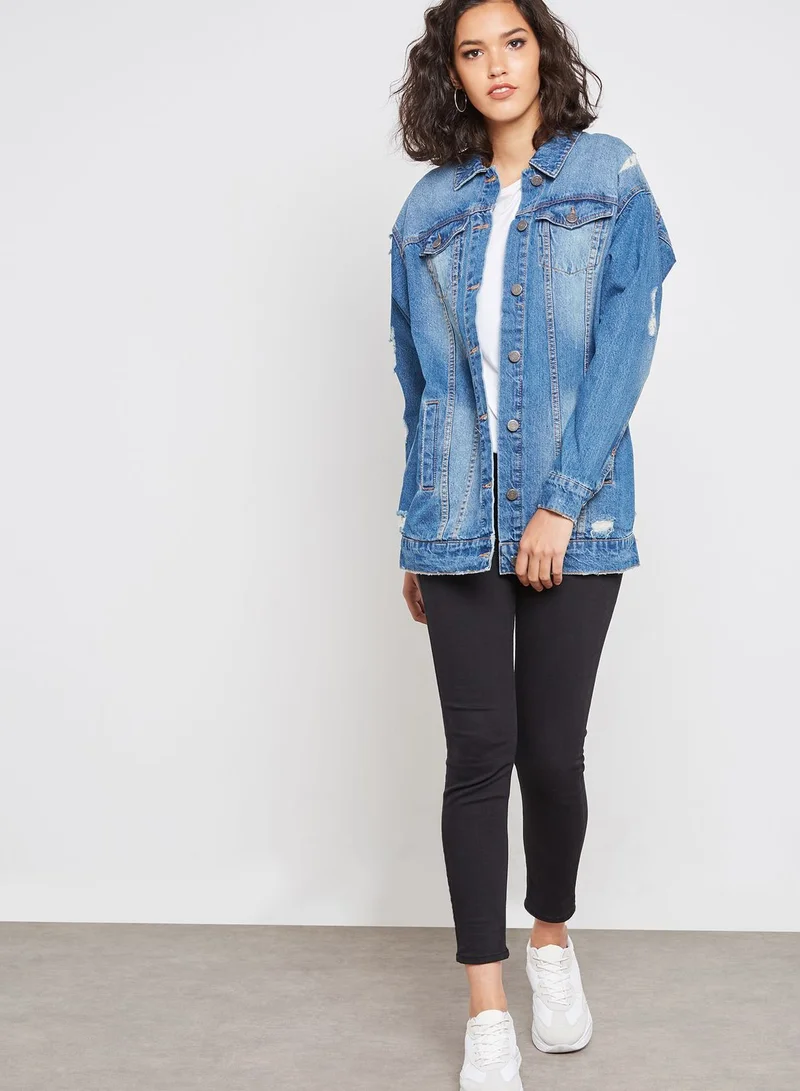 NOISY MAY Oversized Distressed Denim Jacket