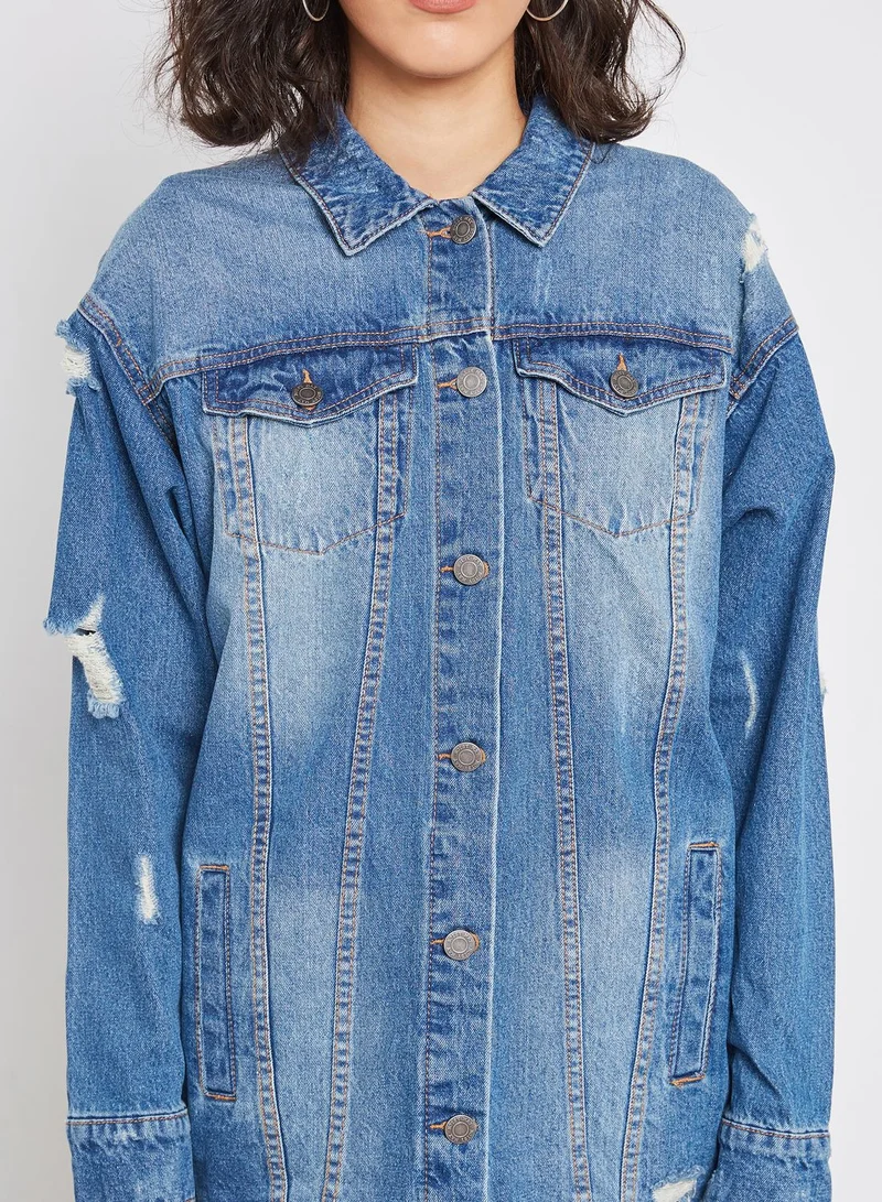 NOISY MAY Oversized Distressed Denim Jacket