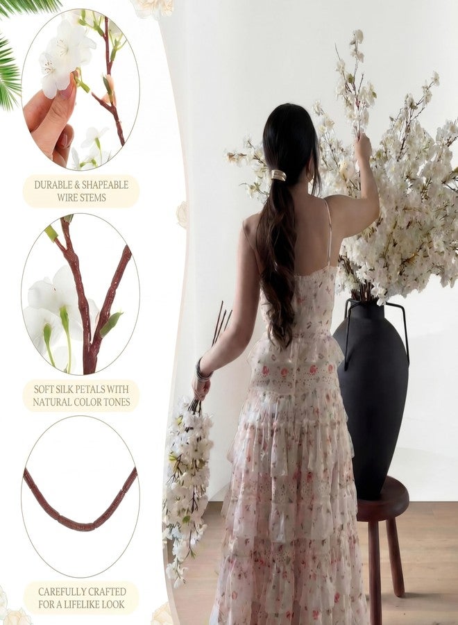 Giegxin 18 Pcs Artificial Cherry Blossom, 41" Faux Cherry Branches Spring Decor Indoor Silk Fake Flowers Long Stems for Tall Vase Table Home Wedding Business Spaces Decor(White) - Image 3