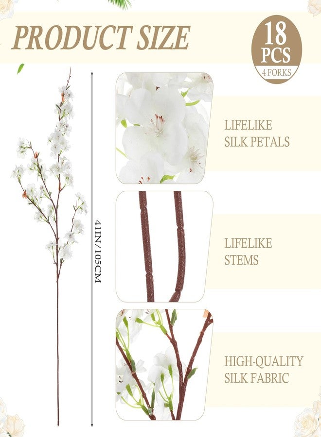 Giegxin 18 Pcs Artificial Cherry Blossom, 41" Faux Cherry Branches Spring Decor Indoor Silk Fake Flowers Long Stems for Tall Vase Table Home Wedding Business Spaces Decor(White) - Image 2