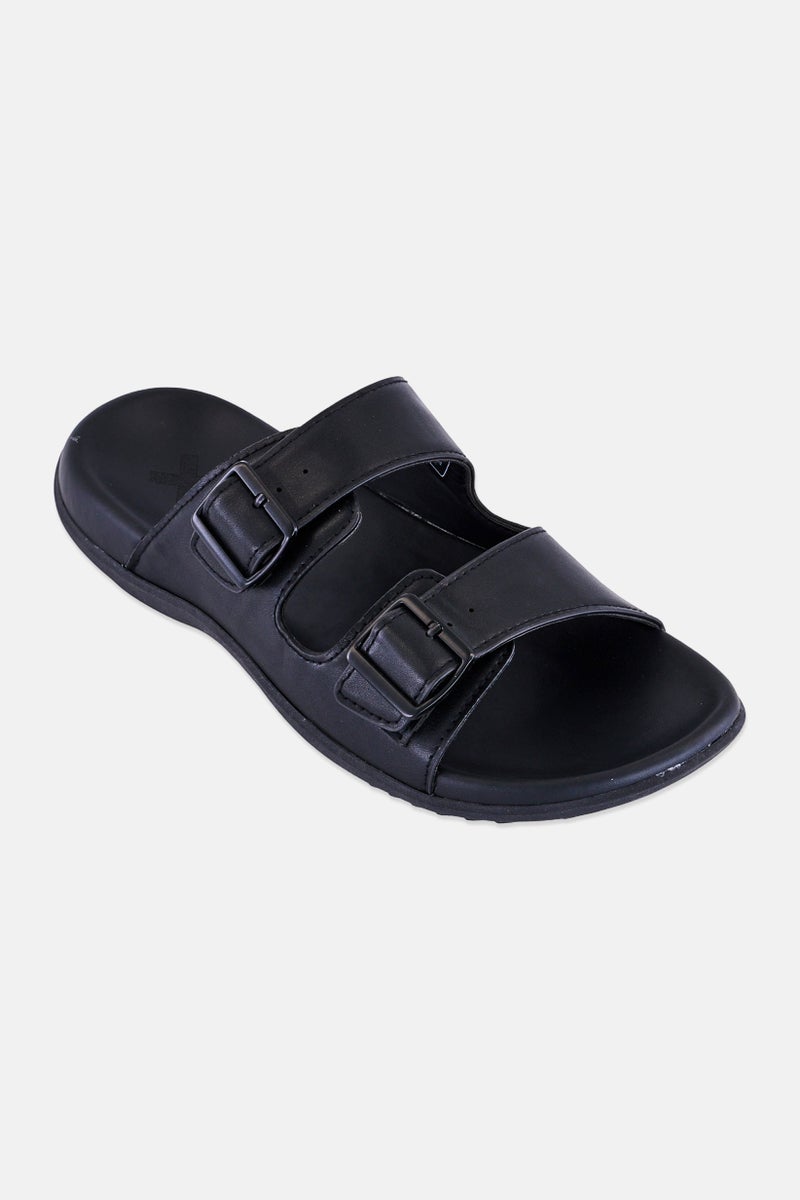 Xti Men Leather Slip On Sandals, Black - Image 1