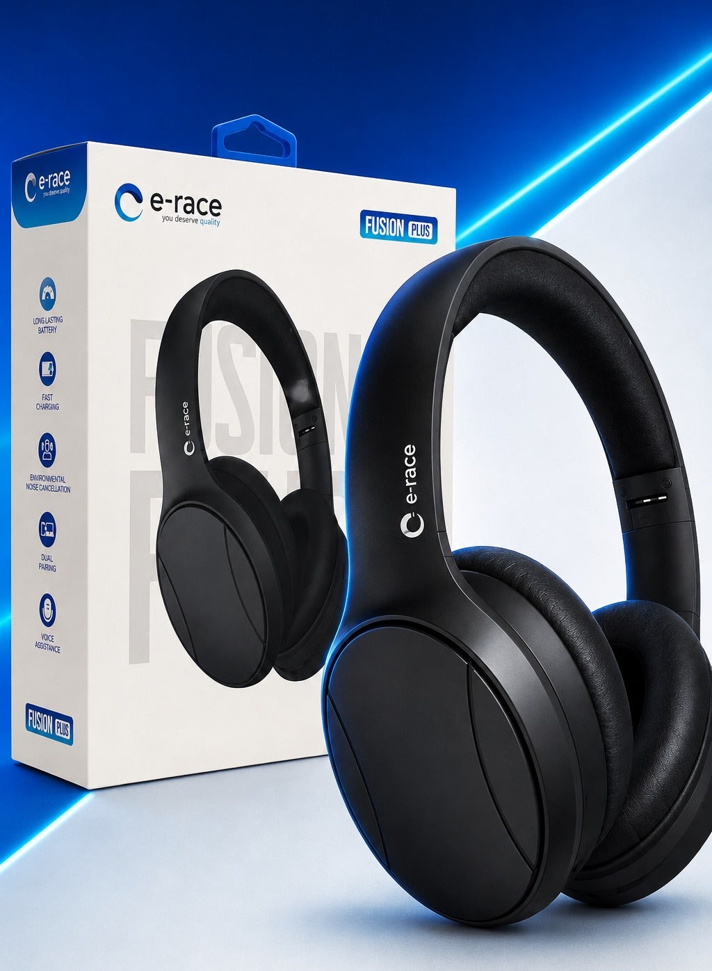 إيريس Erace Fusion Plus Wireless Headphones 28h Playtime Gaming Mode 3 Music Modes Environmental Noise Cancellation Dual Pairing Voice Assistance