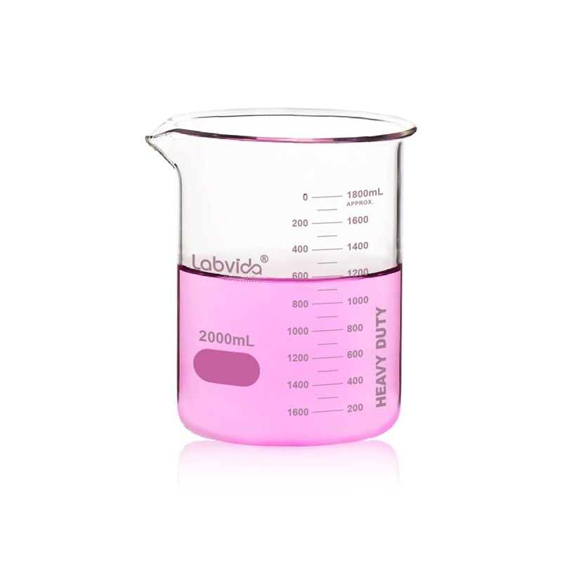 Labvida 2000ml Upgrated Thick Glass Beaker, Griffin Low Form Glass Beakers, Double Scale, 3.3 Boro, LVA015 - Image 1
