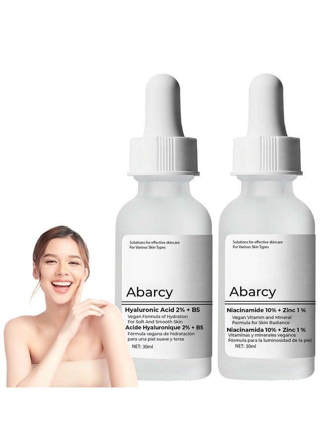 ABARCY Bundle Face Care Set Facial Treatment: Hyaluronic Acid with 2% + Vitamin B5 and Niacinamide 10% + Zinc 1%, Hydrating Face Serum for Women Radient And Smooth Skin, Anti-Aging - Image 1