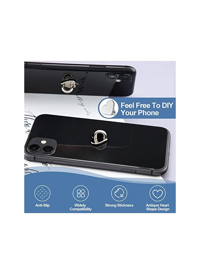 S-TOP Phone Ring Holder Grip, 12Pcs Cell Finger Charm Hook Adhesive Metal Grip Loop Stand, Heart For Tablet Diy Hanging, 3 Colors - Image 3