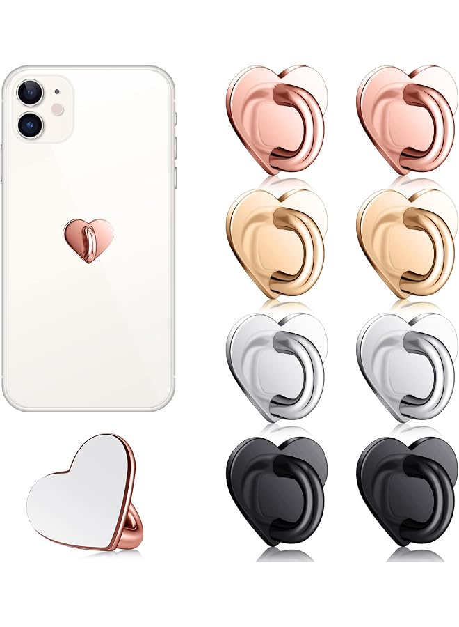 S-TOP Phone Ring Holder Grip, 12Pcs Cell Finger Charm Hook Adhesive Metal Grip Loop Stand, Heart For Tablet Diy Hanging, 3 Colors - Image 1