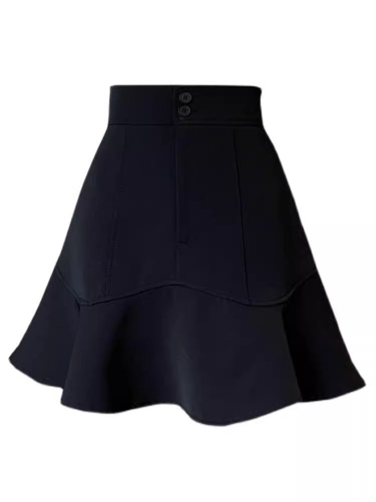 High Waist A-Line Mini Skirt Womens Spring New Style Lotus Leaf Edge Fish Tail Skirt Bodycon Umbrella Skirt Slimming Short Skirt Black (lined) 