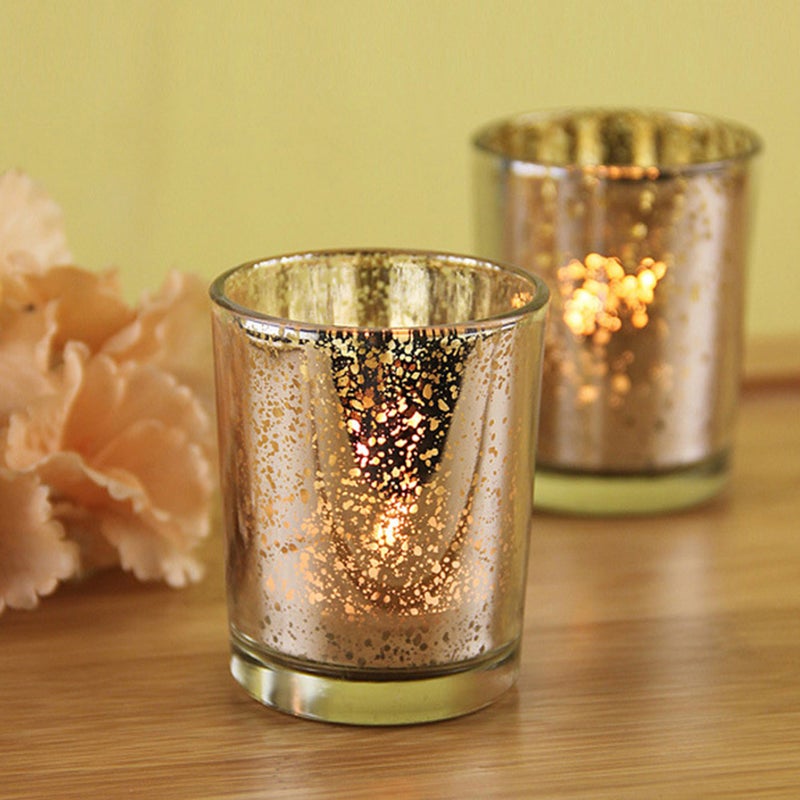 4 Pcs Glass Candle Holder Plating Spot Glass Tealight Holder DIY Candle Empty Cup Aromatherapy Tealight Candle Holder for Weddings Parties Banquet (Golden) - Image 1