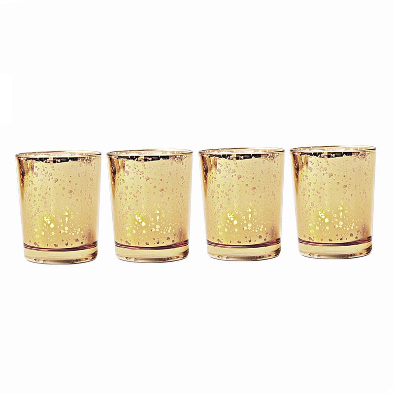 4 Pcs Glass Candle Holder Plating Spot Glass Tealight Holder DIY Candle Empty Cup Aromatherapy Tealight Candle Holder for Weddings Parties Banquet (Golden) - Image 3