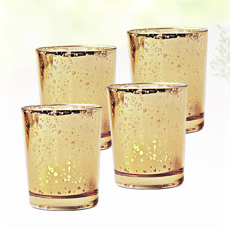 4 Pcs Glass Candle Holder Plating Spot Glass Tealight Holder DIY Candle Empty Cup Aromatherapy Tealight Candle Holder for Weddings Parties Banquet (Golden) - Image 5