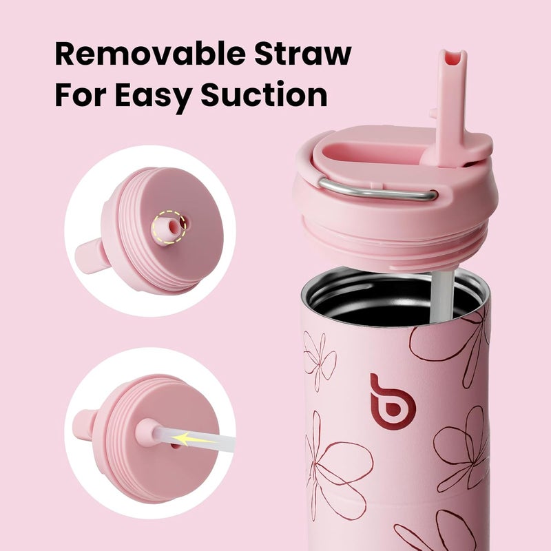 BOTTLE BOTTLE Insulated Water Bottle 24oz with Straw Lid and Handle for Sports Travel Gym Stainless Steel Water Bottles Double-Wall Vacuum Metal Leak Proof BPA-Free (Flower Frenzy) - Image 5
