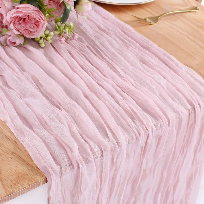 PINK CHEESECLOTH TABLE RUNNER 35X157 13FT LONG GAUZE TABLE RUNNER BOHO FOR WEDDING FESTIVE DECORATIONS AND LARGE PARTIES90X400CM