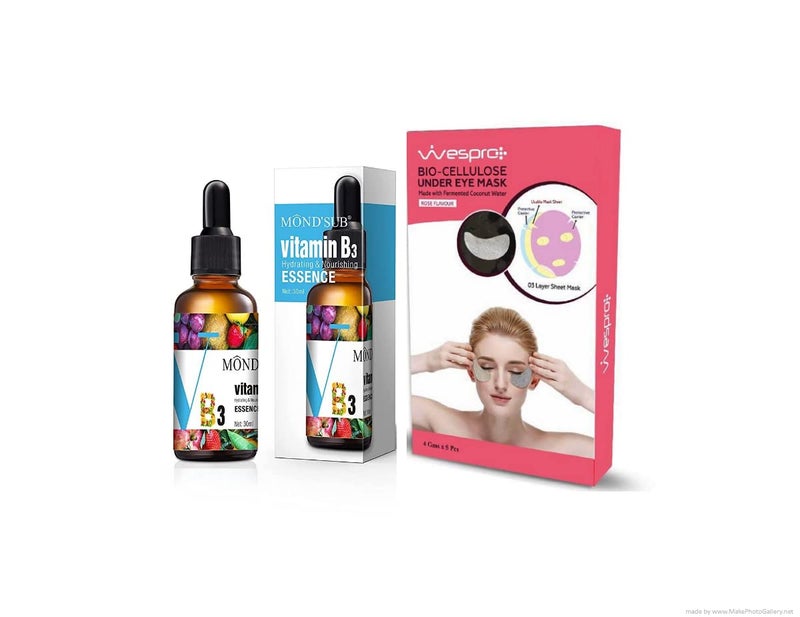 Mond'sub Mondsub Vitamin B3 Serum with Niacinamide for Healthy Spotless Skin lightens tightens skin tone 30ml with FREE Wespro BioCellulose Under Eye Mask made with Fermented Coconut Water Pack of 5 - Image 1
