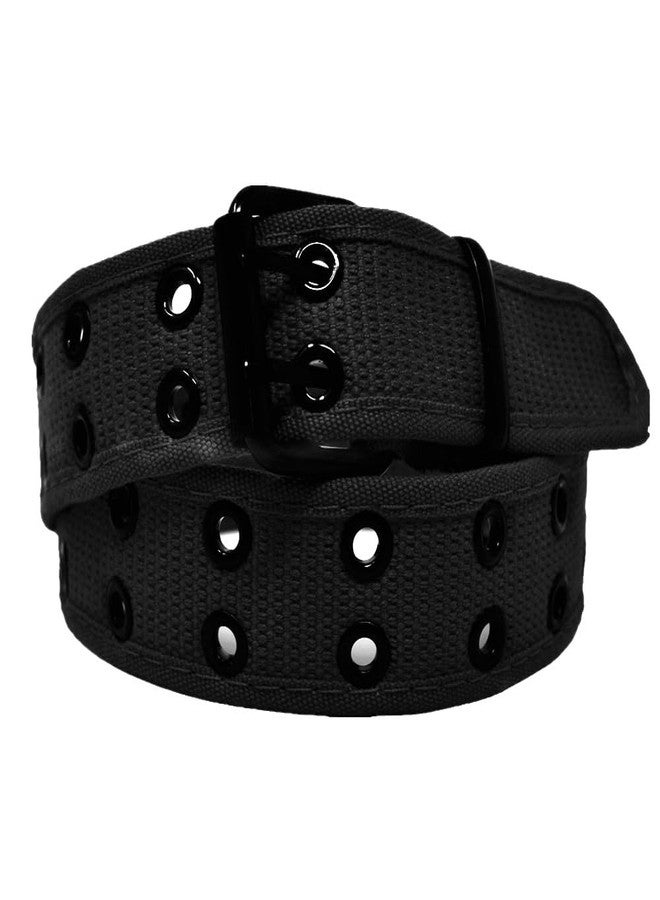 Glory Max Unisex Casual Canvas Belt Double Hole Grommet Adjustable Web Waist Belts (Black, Medium (32"-34")) - Image 1