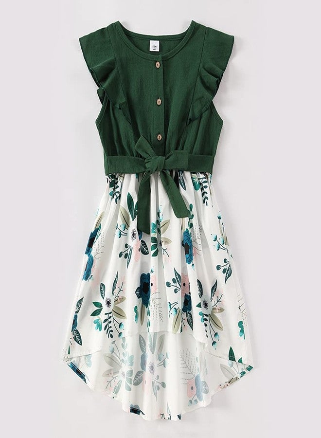AWIBMK Mommy and Me Matching Dresses Floral Print Ruffled Short Sleeve Midi Dress Summer Beach Holiday Mom Daughter Matching Outfits Green Flower 3-6 Months - Image 3
