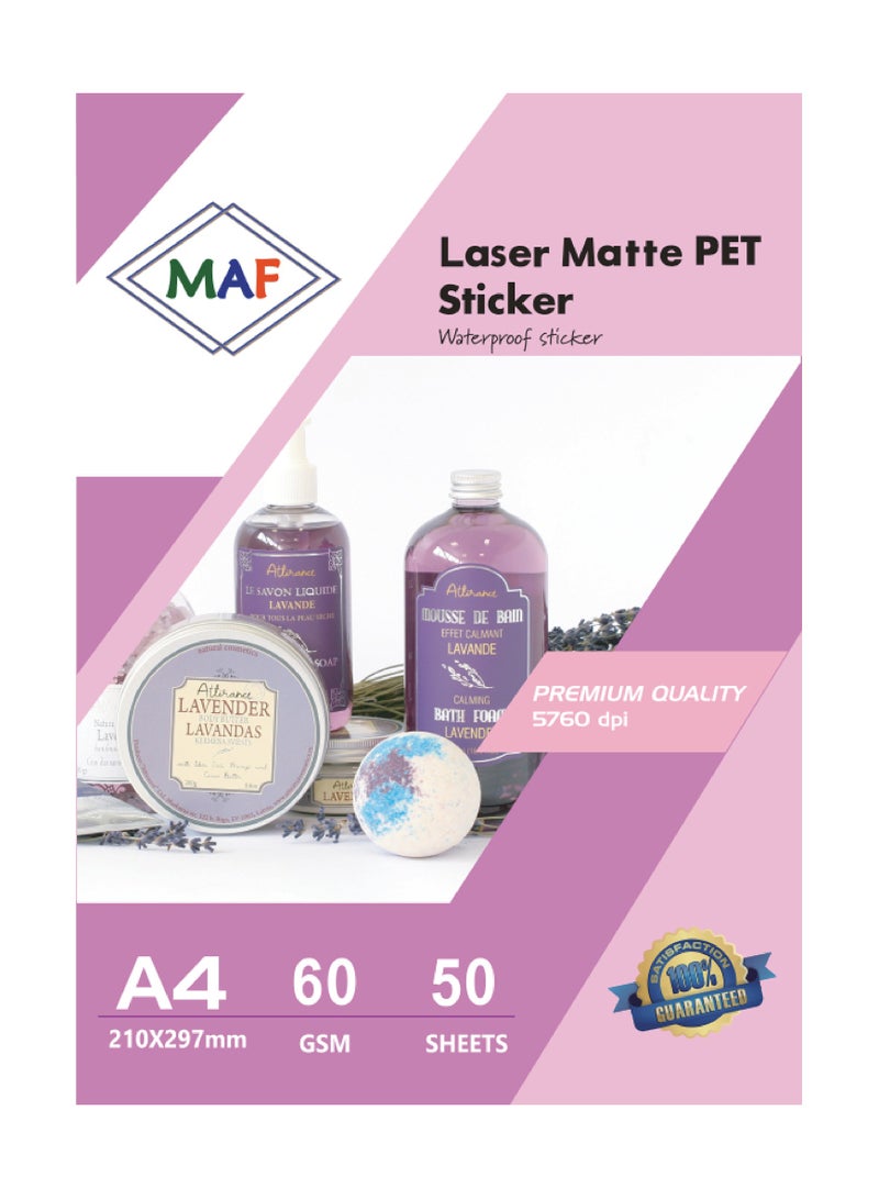 MAF Printing A4 Matte Self-Adhesive Paper Sticker 60GSM, Shipping Labels, 50 Sheets White, Inkjet & Laser Printer Compatible for Shipping, Photos, DIY & Office Use - Image 1