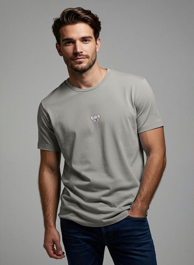 trendyol Grey Oversize/Wide Cut Koala Embroidered 100% Cotton T-Shirt - Image 2