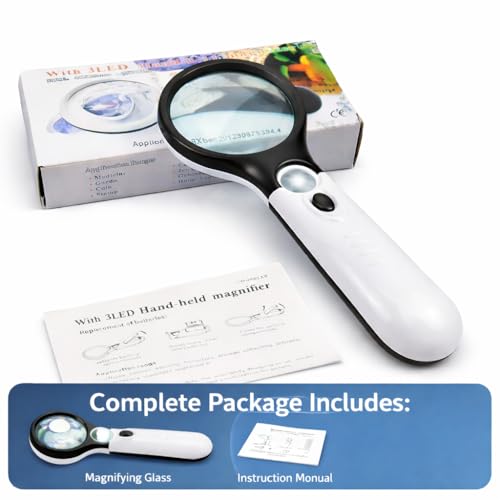 LABART Magnifying Glass with 3 Led Light 3X & 45X Big Size Zoom Lenses for Seniors, Book and Newspaper Reading, Eyelash Extensions Magnifier Glass (Black and White) with 1 Year Warranty - Image 2