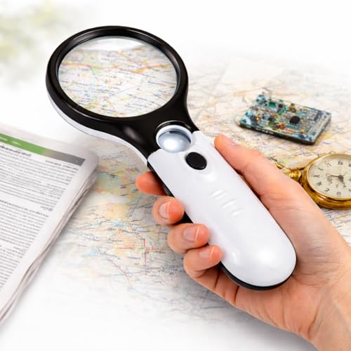 LABART Magnifying Glass with 3 Led Light 3X & 45X Big Size Zoom Lenses for Seniors, Book and Newspaper Reading, Eyelash Extensions Magnifier Glass (Black and White) with 1 Year Warranty - Image 1