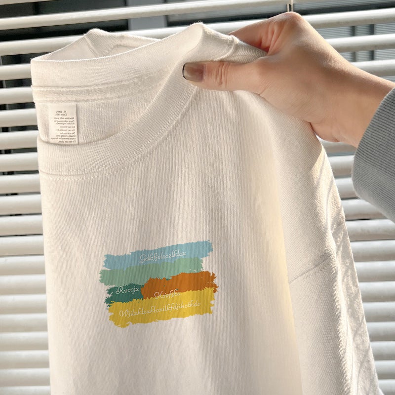 Chic Oversize Cotton White Tee Women Colorful rainbow right