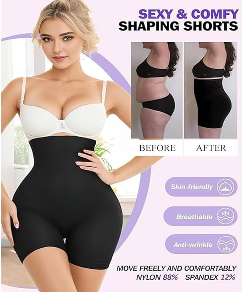 GITGRNTH Women's High-Waisted Tummy Control Shapewear Shorts - Seamless Body Shaper with Firm Waist Cinching and Slimming Support (1, Long Black) - Image 3
