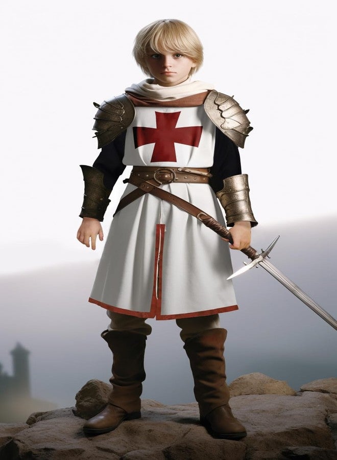 VZQI Kids Crusader Costume White Medieval Knight Tunic Boys Outfit Renaissance Roman Warrior Costume Halloween with Belts L - Image 4