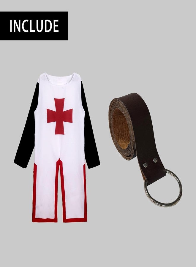 VZQI Kids Crusader Costume White Medieval Knight Tunic Boys Outfit Renaissance Roman Warrior Costume Halloween with Belts L - Image 3