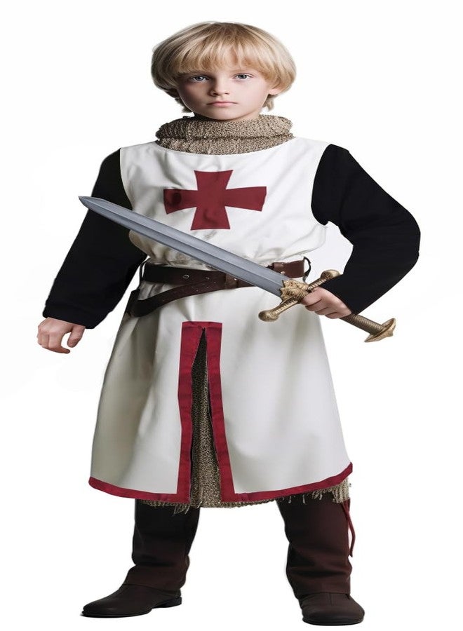 VZQI Kids Crusader Costume White Medieval Knight Tunic Boys Outfit Renaissance Roman Warrior Costume Halloween with Belts L - Image 2