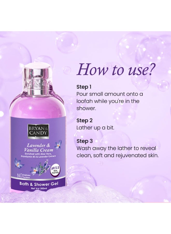 Bryan & Candy Lavender & Vanilla Cream Shower Gel with Aloe Vera. Gentle, Moisturizing Body Wash for Soft, Supple Skin (300ml) - Image 4