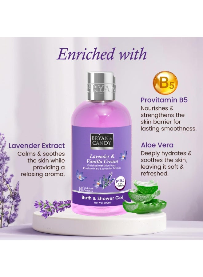 Bryan & Candy Lavender & Vanilla Cream Shower Gel with Aloe Vera. Gentle, Moisturizing Body Wash for Soft, Supple Skin (300ml) - Image 3