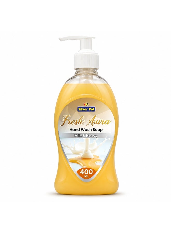 Silver Pot - Fresh Aura, Milk & Honey Hand Wash 400ml Moisturizing Liquid Soap, Gentle Cleansing, Effective Germ Protection, Refreshing Tropical Fragrance, 10x Odor Removal, Daily Hygiene for Family - Image 1
