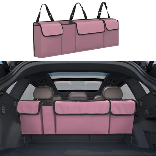 Tioollev Car Trunk Organizer, Backseat Hanging Large Storage with Adjustable Straps,Waterproof PVC Collapsible Cargo Bag, Car Interior Accessories for Auto SUV MPV (Pink) - Image 1