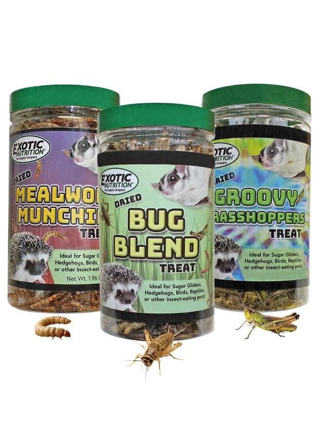 EXOTIC NUTRITION Exotic Nutrition Dried Insect 3 Pack - Crickets, Grasshoppers, Mealworms - for Sugar Gliders, Hedgehogs, Wild Birds, Chickens, Turtles, Tropical Fish, Reptiles  - Image 1