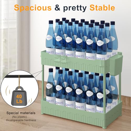 Sevenblue 2 Pack Under Sink Organizer, Under Bathroom Cabinet Organizer with Hooks Hanging Cup, Multi-Purpose Storage Shelf for Kitchen Bathroom (Green, XL) - Image 3
