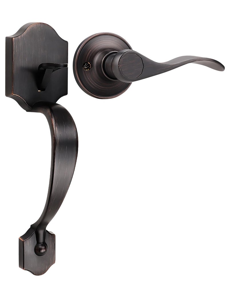 Tinewa Single Cylinder Exterior Handleset, Keyless Front Door Handle With Lever Inside,Oil Rubbed Bronze Finish - Image 1