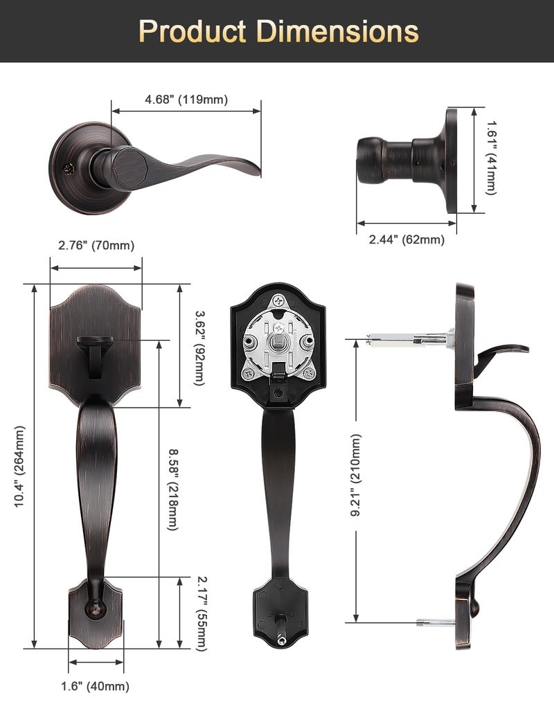 Tinewa Single Cylinder Exterior Handleset, Keyless Front Door Handle With Lever Inside,Oil Rubbed Bronze Finish - Image 5