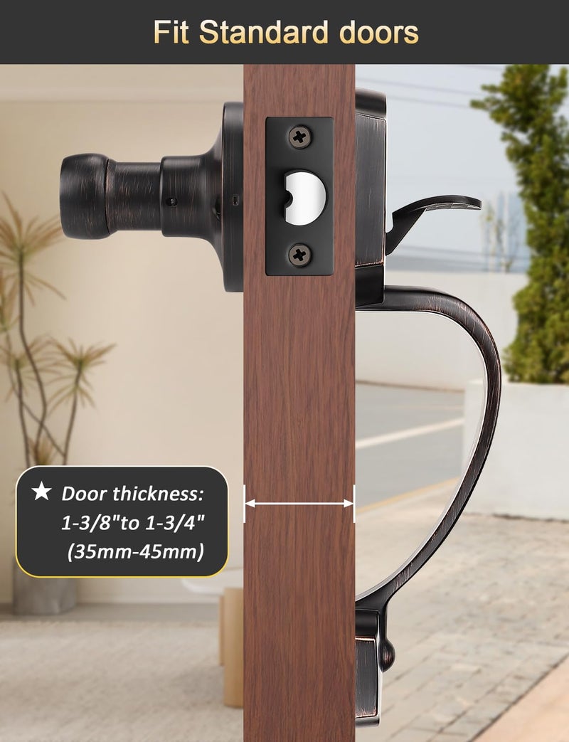 Tinewa Single Cylinder Exterior Handleset, Keyless Front Door Handle With Lever Inside,Oil Rubbed Bronze Finish - Image 3