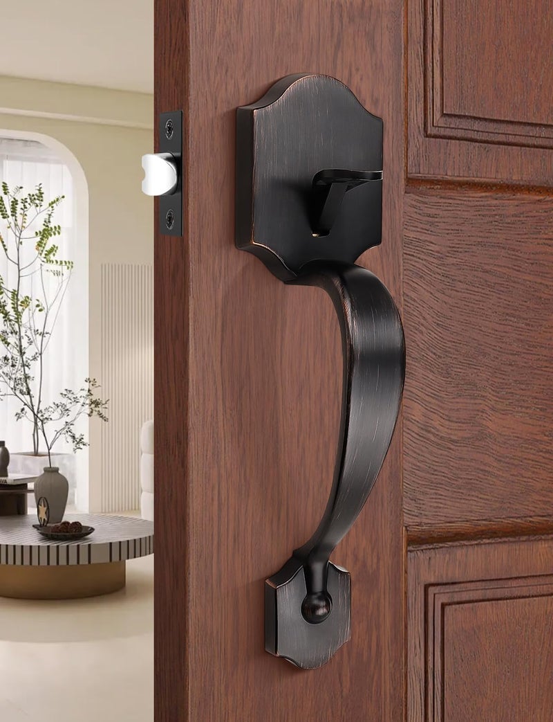 Tinewa Single Cylinder Exterior Handleset, Keyless Front Door Handle With Lever Inside,Oil Rubbed Bronze Finish - Image 2