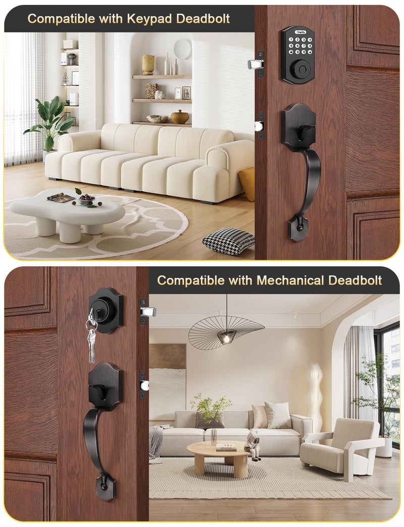 Tinewa Single Cylinder Exterior Handleset, Keyless Front Door Handle With Lever Inside,Oil Rubbed Bronze Finish - Image 4