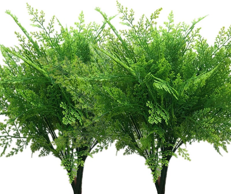 LOVENIMEN Artificial Fern Shrubs, Fake Plastic Persian Green Leaves Plants Greenery Grass Simulation Bushes Outdoor Indoor Home Garden Verandah Parterre Table Centerpieces Arrangements Decoration 8 pcs - Image 1