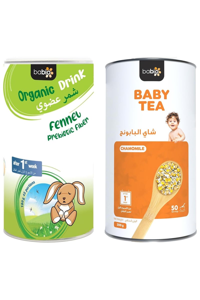 Food Factor Babio Organic Fennel instant baby Tea + Chamomile Baby Tea – Gentle Herbal Tea for Infants - Image 1