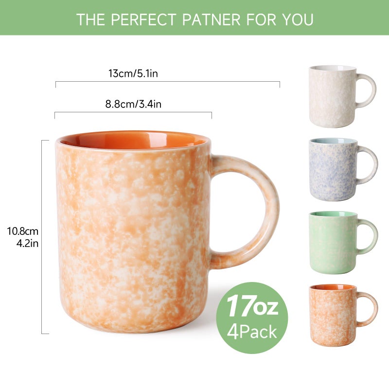 MONITO 17 OZ Coffee Mugs Set of 4, Ceramic Modern Coffee Mugs Set with handle for Tea/Latte/Milk/Cocoa. - Image 2